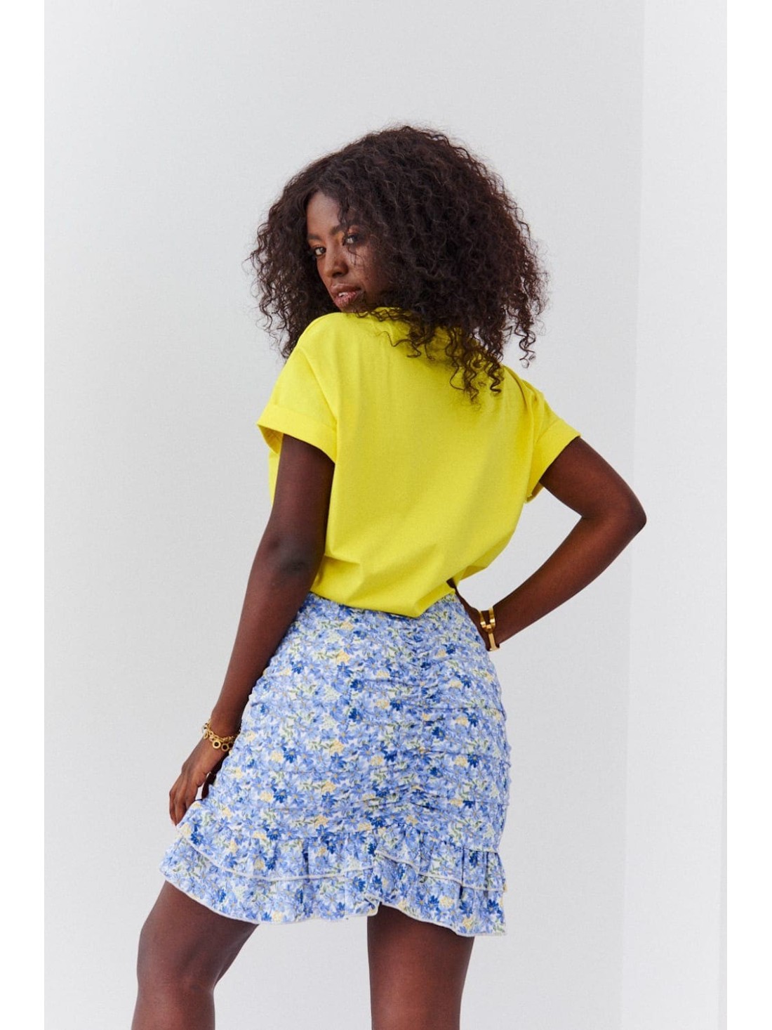 Blue ruffled mini skirt with floral ruffles 3861 - Online store - Boutique